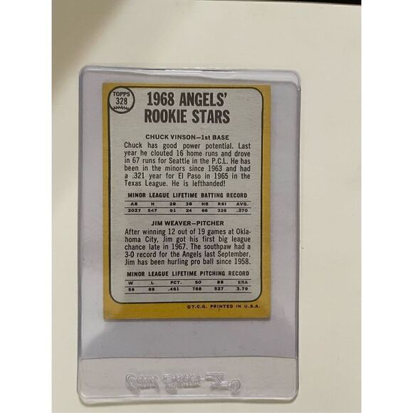 1968 topps rookie stars chuck vinson and Jim weaver #328 mint condition/grade!!! - Picture 3 of 4